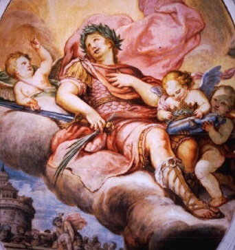 Fresko von Hans Georg Asam im Nartex der ehemaligen Klosterkirche St. Quirinus in Tegernsee, um 1690.  Georg Glonner